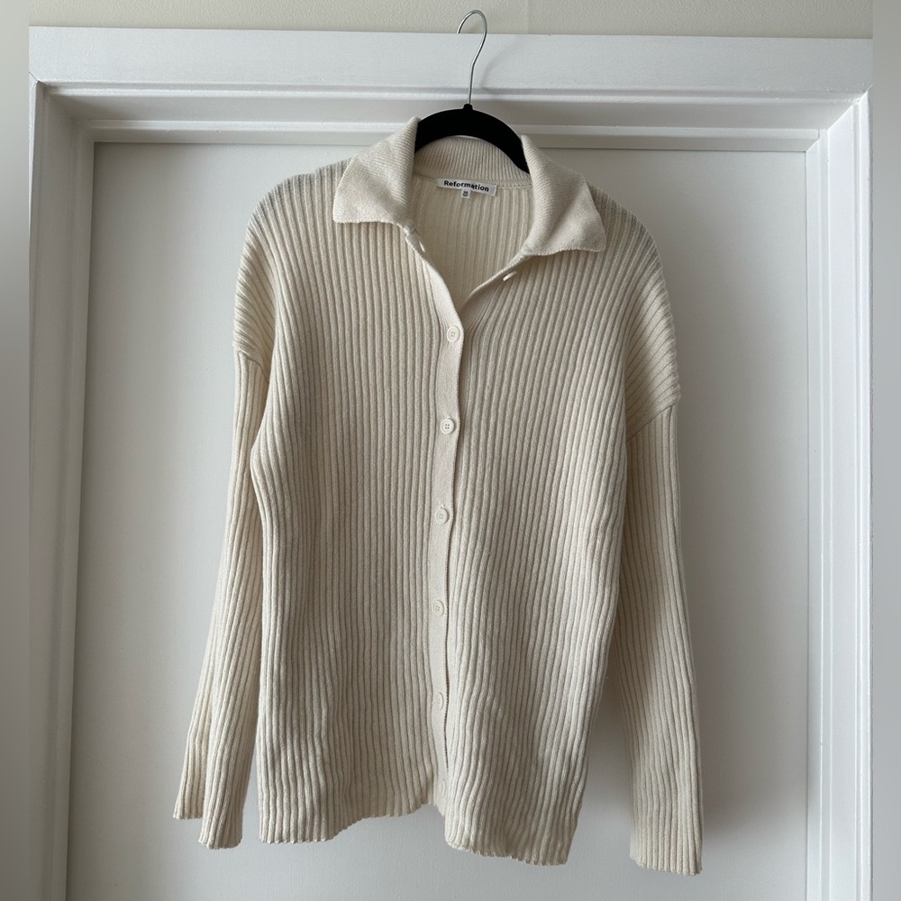 reformation fantino cashmere collard ribbed cardigan sweater